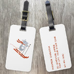 Cute Skiing Mouse Luggage Tag<br><div class="desc">A fun little mouse skiing down a snowy winter ski slope. Original art by Nic Squirrell. Change the details on the reverse to personalize.</div>