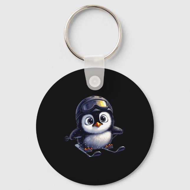 Cute skiing penguin winter adventure crew  keychain (Front)