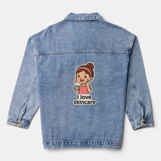 Cute Skincare Girl Sticker – Self-Care Cartoon Denim Jacket (Back)