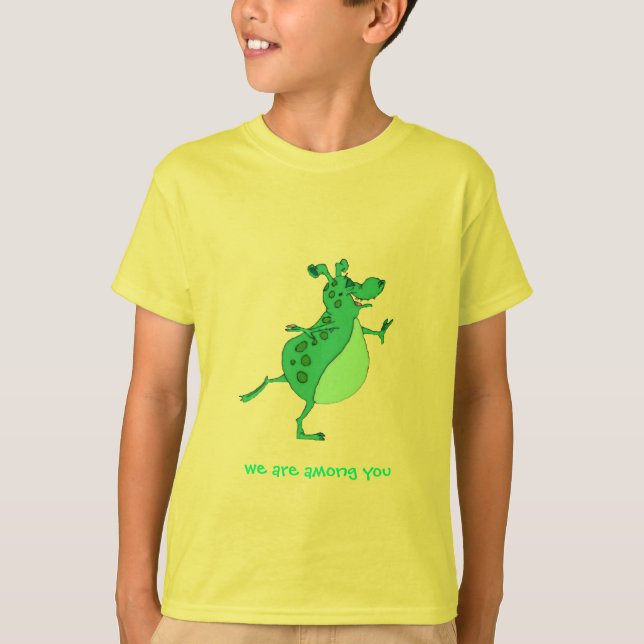 Cute Skipping Green Alien - we are among you T-Shirt (Front)