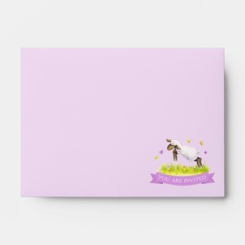 Cute skipping lamb spring art purple event envelope