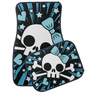 Cute Skull and Crossbones - Blue Car Floor Mat