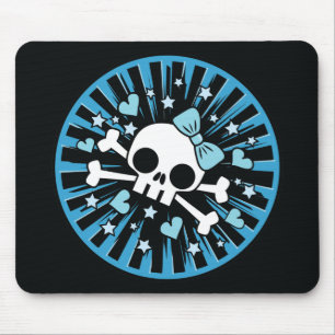 Cute Skull and Crossbones - Blue Mouse Pad