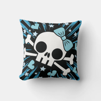 Cute Skull and Crossbones - Blue Throw Pillow