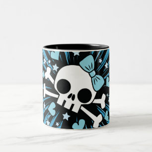 Cute Skull and Crossbones - Blue Two-Tone Coffee Mug
