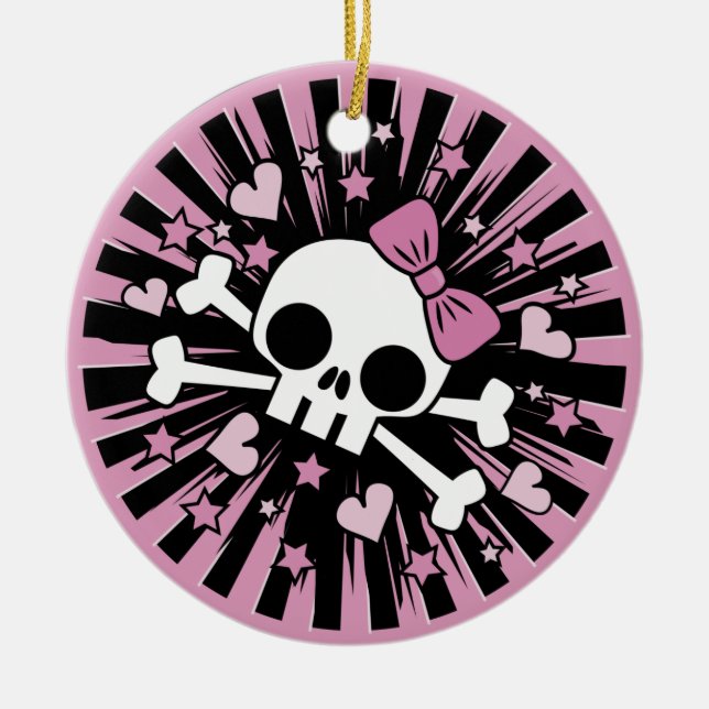 Cute Skull and Crossbones Ceramic Ornament (Front)