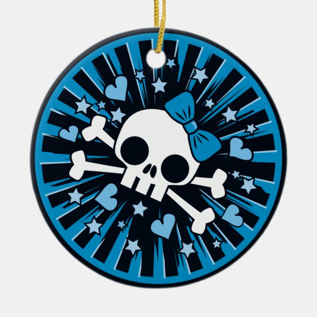 Cute Skull and Crossbones Ceramic Ornament (Front)