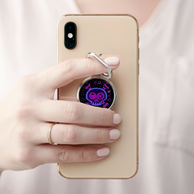 Cute Skull And Crossbones Phone Ring Stand (In Situ)