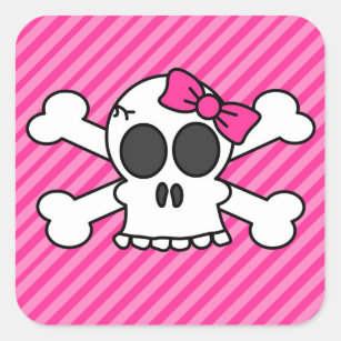 Cute Skull and Crossbones Pink Bow Square Sticker