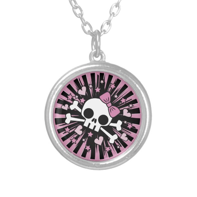 Cute Skull and Crossbones Silver Plated Necklace (Front)