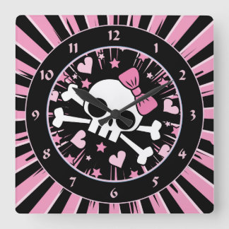 Cute Skull and Crossbones Square Wall Clock