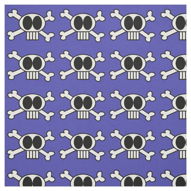 Cute Skull and Crossbones with Big Black Eyes Fabric (Swatch)