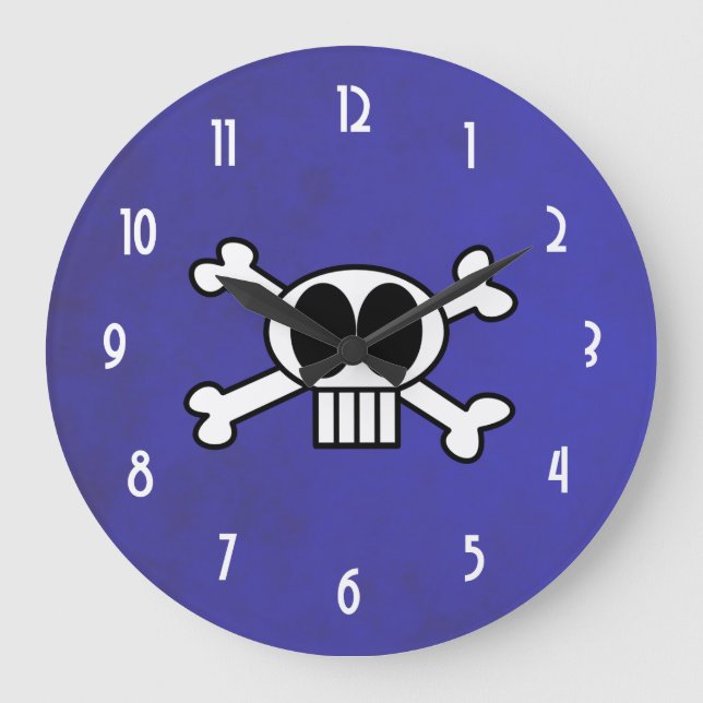 Cute Skull and Crossbones with Big Black Eyes Large Clock (Front)