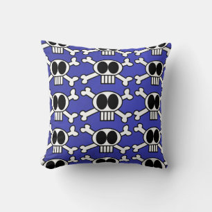 Cute Skull and Crossbones with Big Black Eyes Throw Pillow