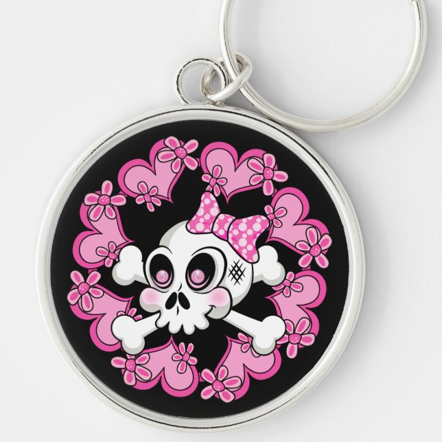 Cute Skull and Hearts Keychain (Front)