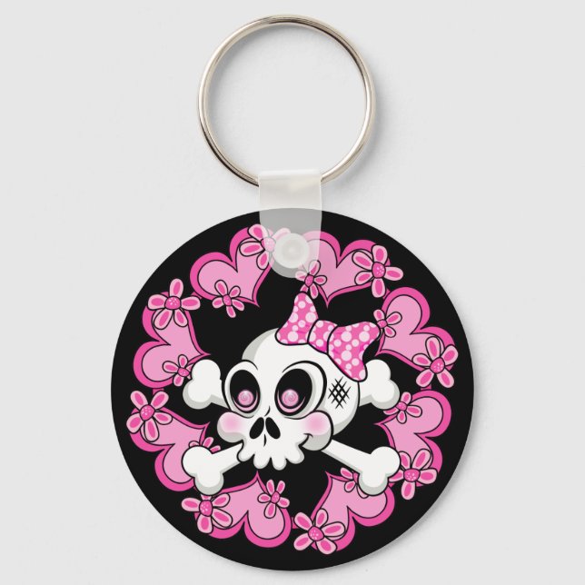 Cute Skull and Hearts Keychain (Front)