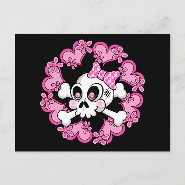 Cute Skull and Hearts Postcard (Front)
