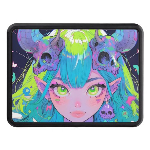 Cute Skull and Horns Punk Rock Anime Girl Hitch Cover