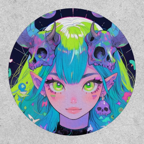 Cute Skull and Horns Punk Rock Anime Girl Patch