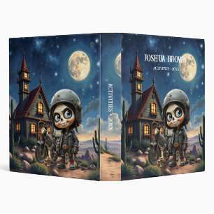Cute Skull Biker Moonlit Ride Through the Desert 3 Ring Binder