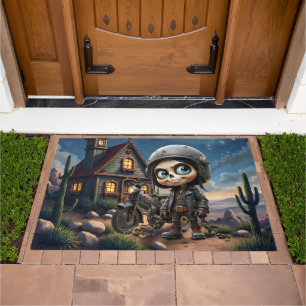 Cute Skull Biker Moonlit Ride Through the Desert Doormat