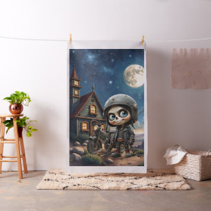 Cute Skull Biker   Moonlit Ride Through the Desert Fabric