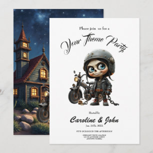Cute Skull Biker Moonlit Ride Through the Desert Invitation