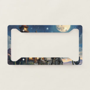 Cute Skull Biker Moonlit Ride Through the Desert License Plate Frame