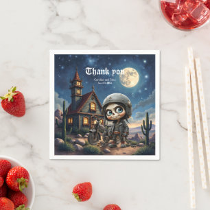 Cute Skull Biker Moonlit Ride Through the Desert Napkins