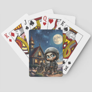 Cute Skull Biker   Moonlit Ride Through the Desert Poker Cards