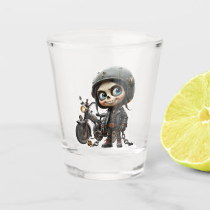 Cute Skull Biker Moonlit Ride Through the Desert Shot Glass