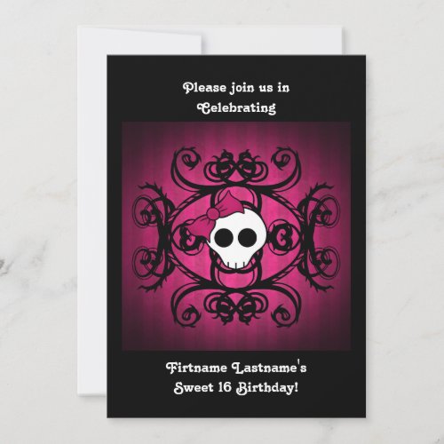 Cute skull birthday invitation