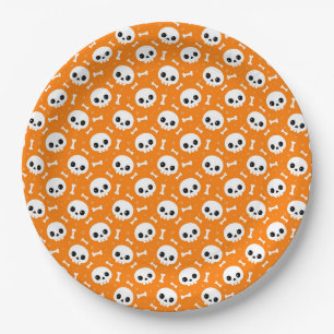 Cute Skull & Bones Halloween Pattern Paper Plates