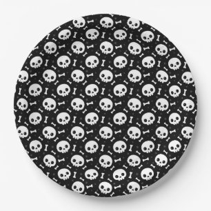 Cute Skull & Bones Halloween Pattern Paper Plates