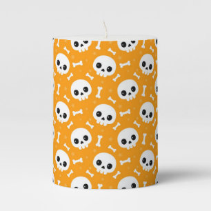Cute Skull & Bones Halloween Pattern Pillar Candle