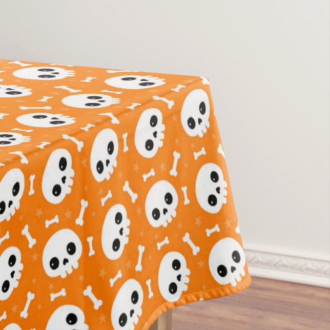 Cute Skull & Bones Halloween Pattern Tablecloth (In Situ)