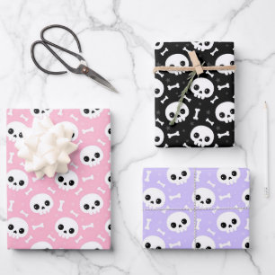 Cute Skull & Bones Halloween Patterns Wrapping Paper Sheets