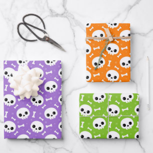 Cute Skull & Bones Halloween Patterns Wrapping Paper Sheets