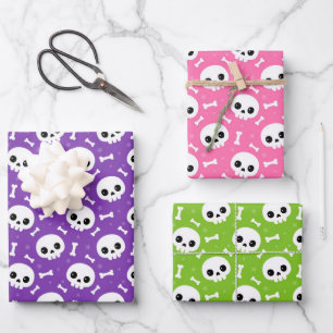 Cute Skull & Bones Halloween Patterns Wrapping Paper Sheets