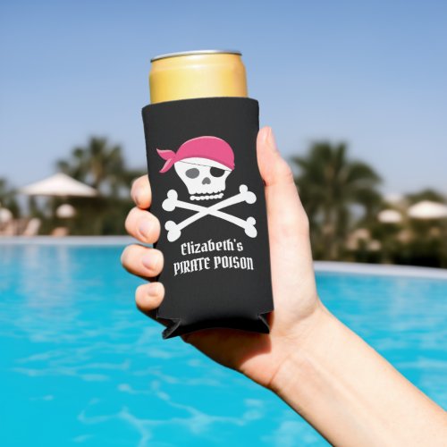 Cute Skull Crossbones Pink Pirate Poison Custom Seltzer Can Cooler