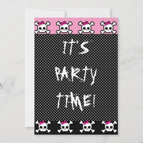 cute skull crossbones punk goth party invitation