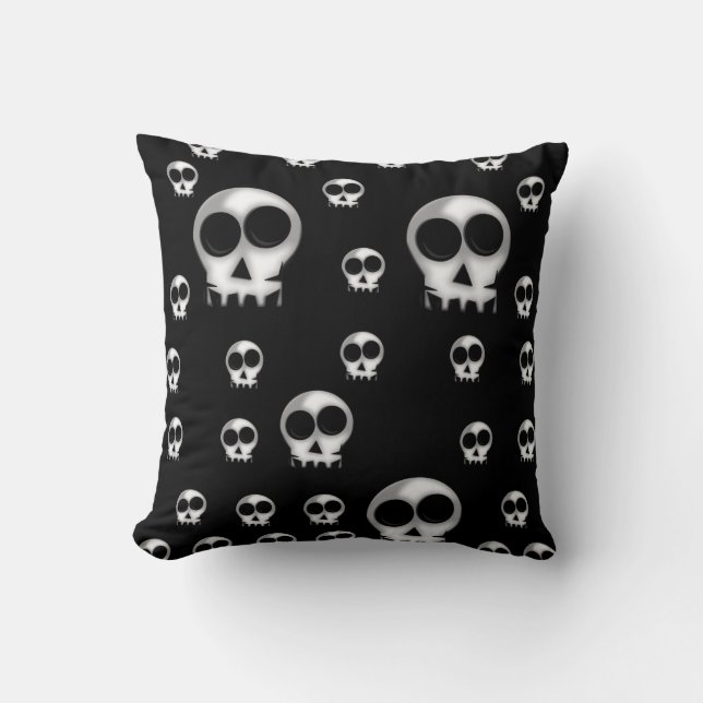 Cute Skull Decor Halloween Black Throw Pillow (Front)