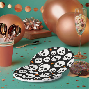Cute Skull Halloween Spooky Pattern Paper Plates