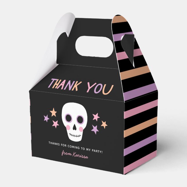 Cute Skull Pastel Stripes Halloween Birthday Name Favor Boxes (Front Side)