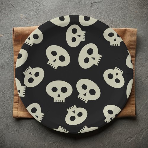 Cute Skull Pattern Black Paper Plates