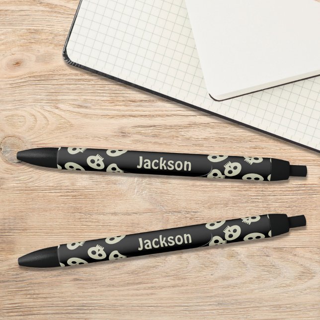 Cute Skull Pattern Black Personalized Pen (Cute skull pens with space for your name. Perfect for back to school! (or back to skull)💀)