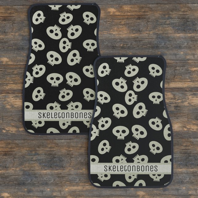 Cute Skull Pattern Monogrammed Car Floor Mats (Black and Cream Cute Skull Pattern Car Floor Mats just for you)