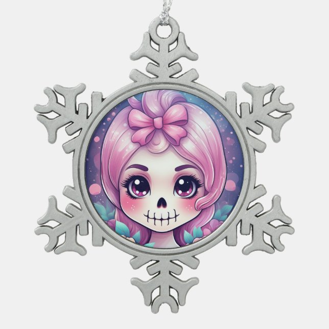 Cute Skull Snowflake Framed Ornament (Front)