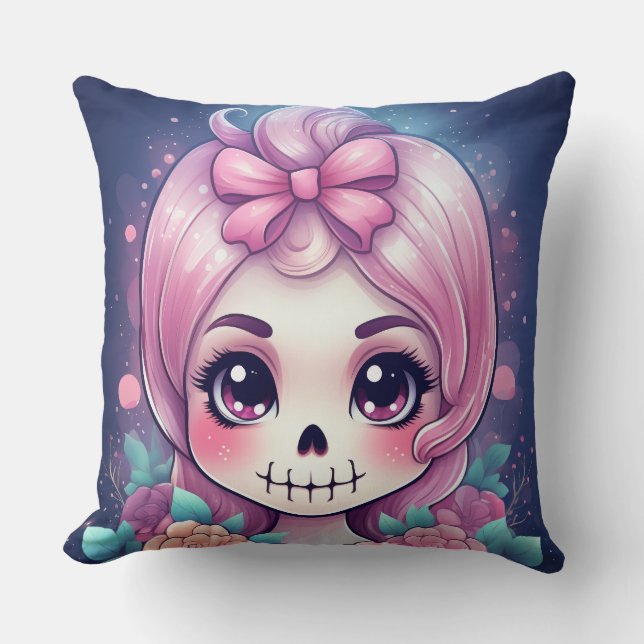 Cute Skull Throw Pillow (Front)