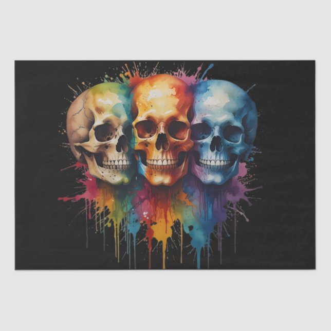Cute Skull Watercolour with Paint Splattered Tissue Paper (Front)
